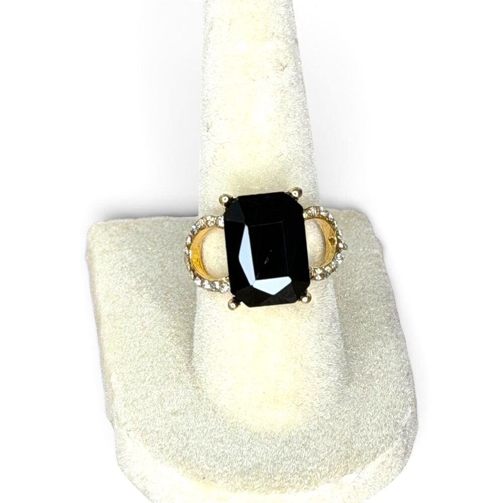 Gold-Tone Black Onyx-Style Cocktail Ring